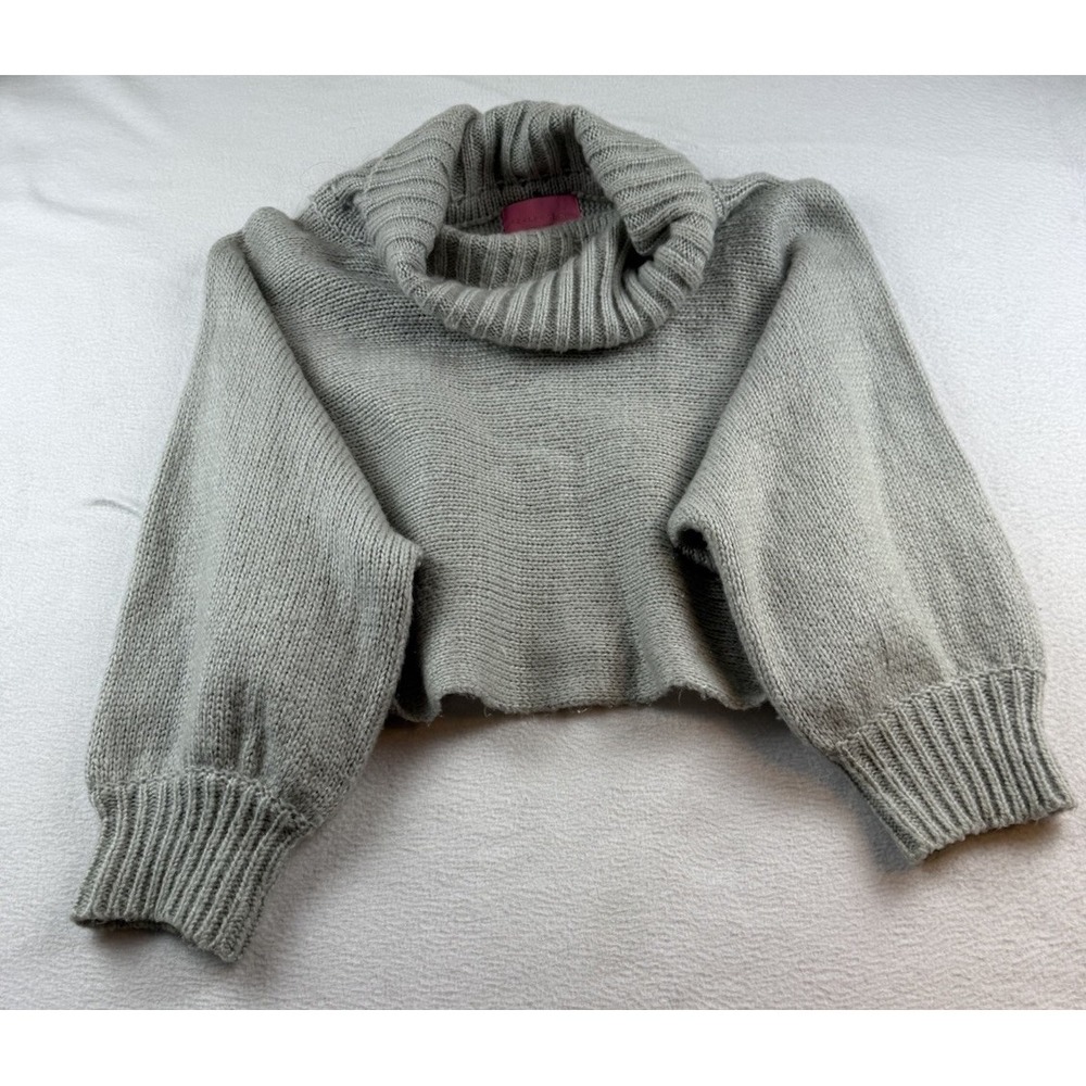 Azalba Wang Grey Crop Chunky Knit Sweater Size XL